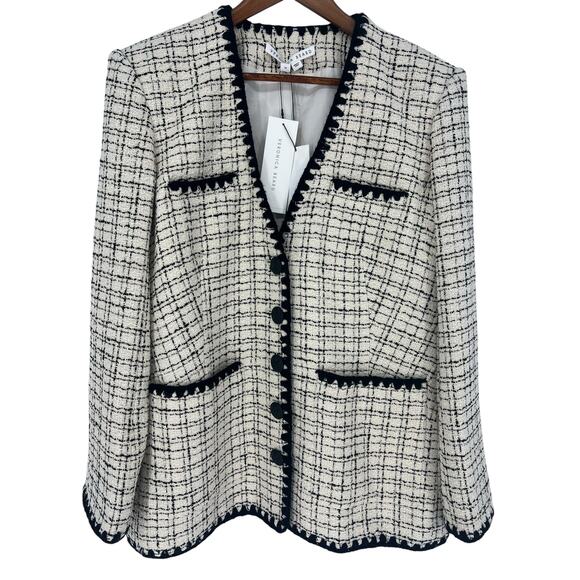 Veronica Beard Albia Cotton Blend Boucle Tweed Blazer Jacket Cream Black - Picture 5 of 13